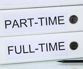 Binder folders laying sideways with words full-time and part-time printed on them