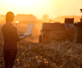 Farmer in Field with Laptop